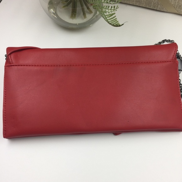 INC โBowahโ Red Faux Leather Clutch w/ chain strap - Picture 3 of 5